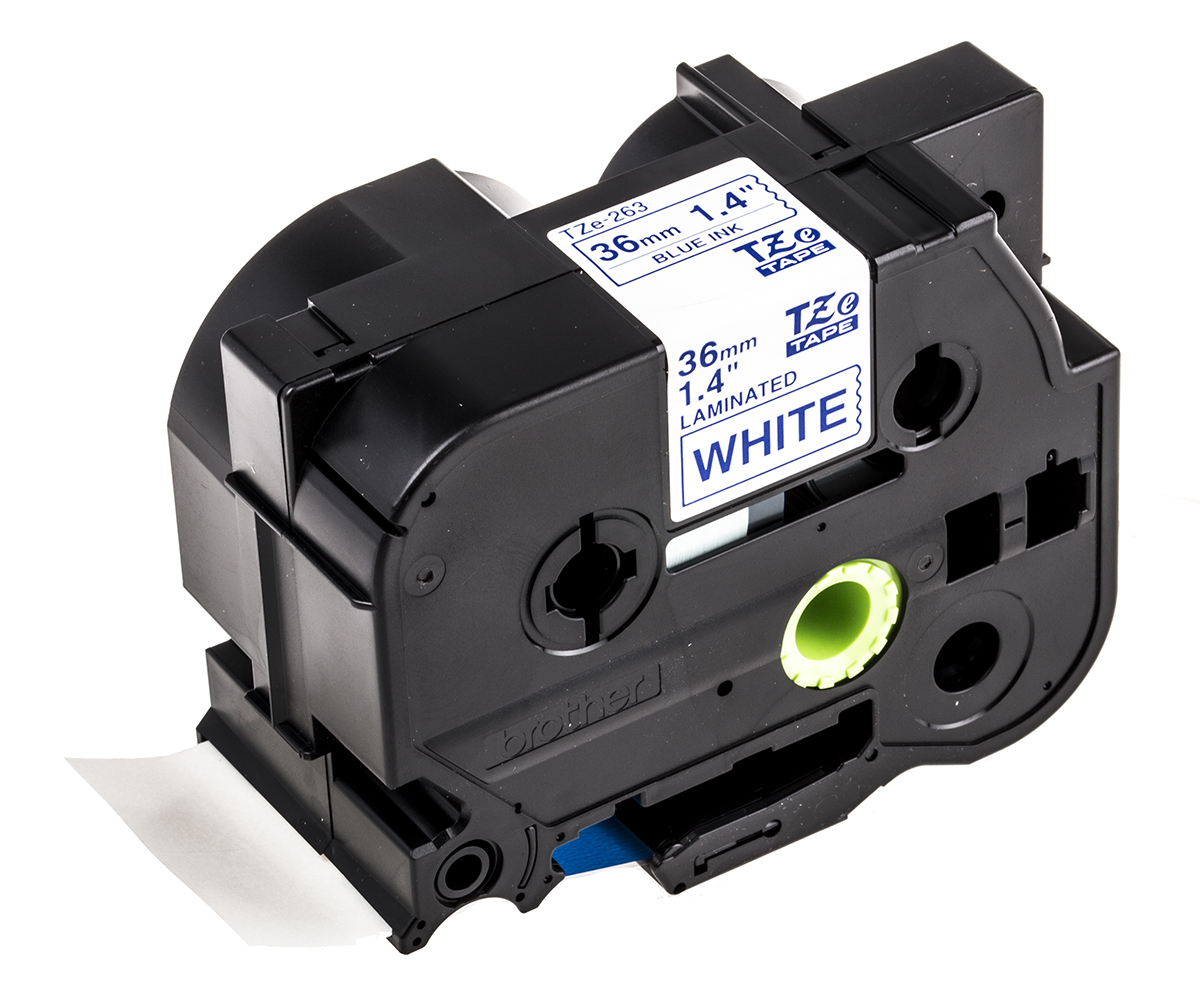Brother Blue on White Label Printer Tape, 8 m Length, 36 mm Width