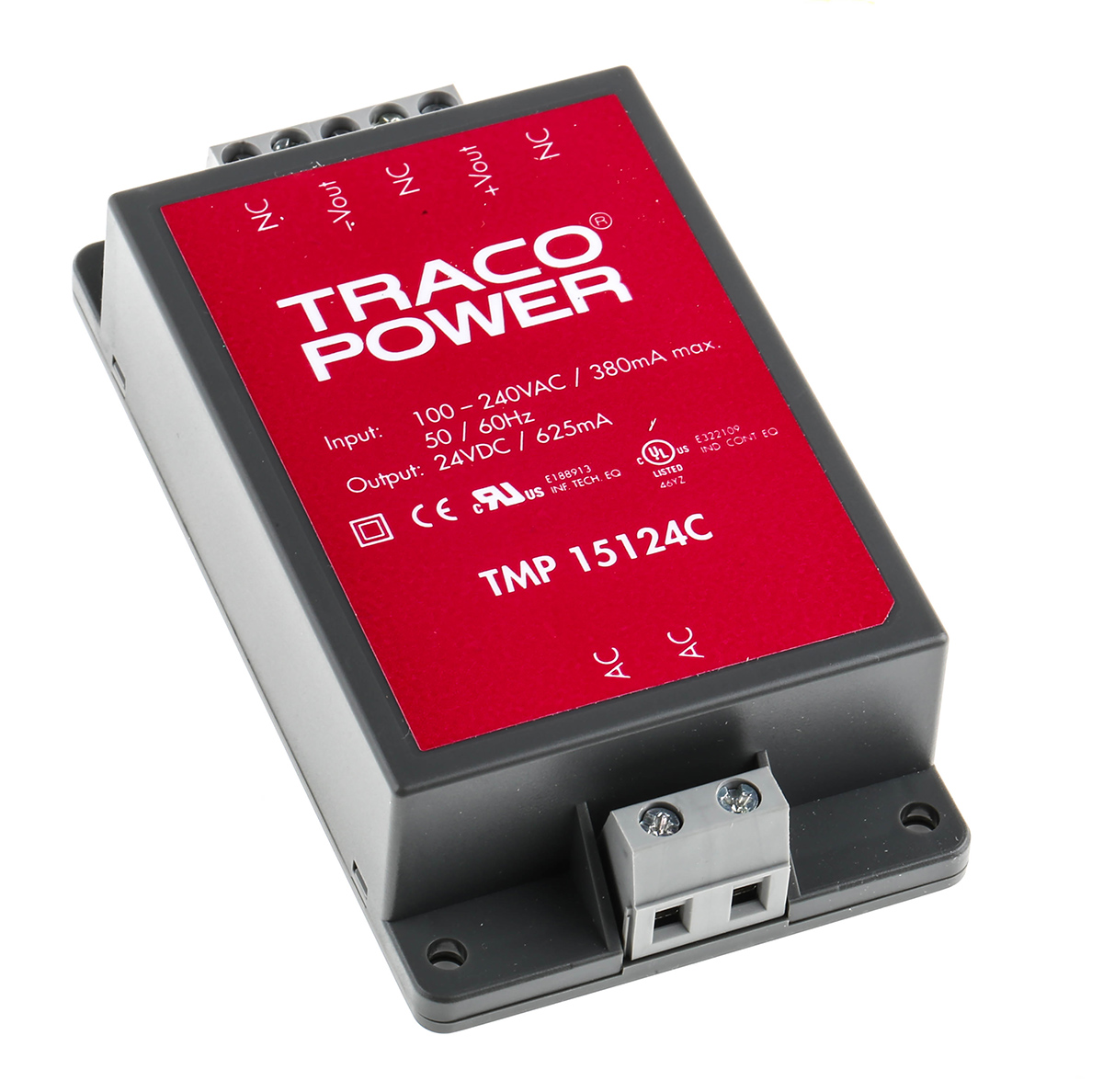 TRACOPOWER Switching Power Supply, TMP 15124C, 24V dc, 625mA, 15W, 1 Output, 120 → 370 V dc, 85 → 264 V