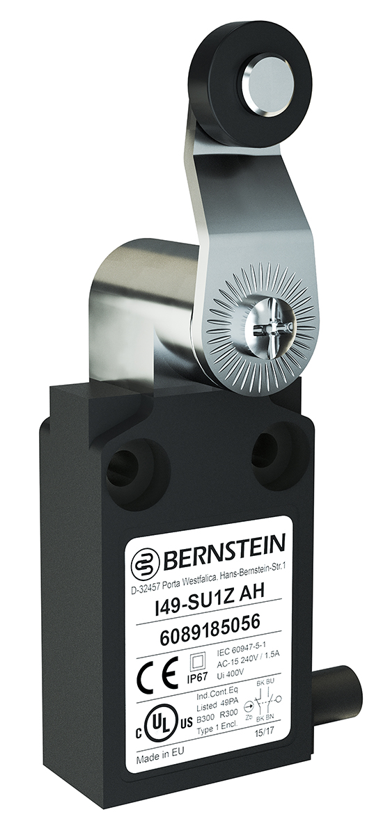 Bernstein AG I49 Series Plunger Roller Lever Limit Switch, NO/NC, IP67, SPST, Plastic Housing