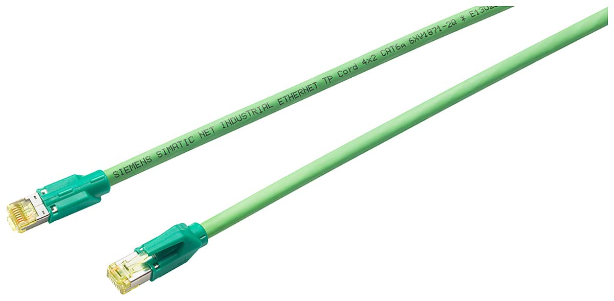 Siemens6XV1870, 10m Cat6a, Green RJ45 to Male RJ45 Male, Terminated