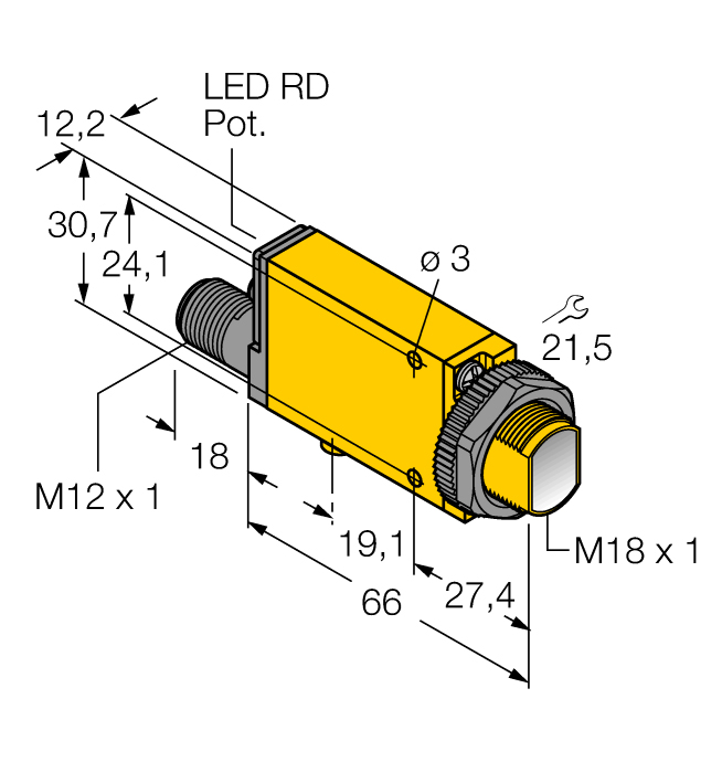 Banner Retroreflective Photoelectric Sensor, Block Sensor, 5 m Detection Range