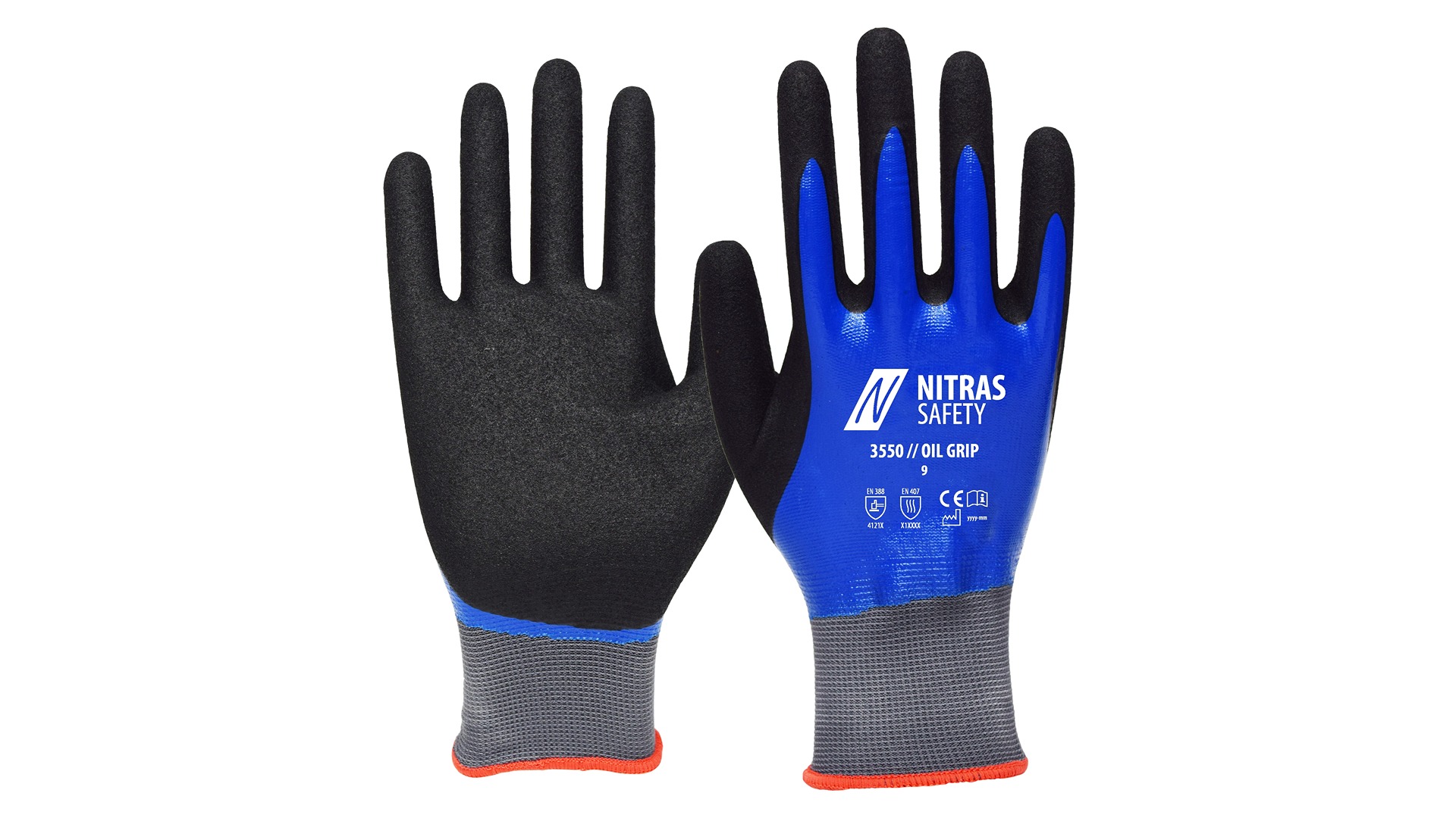 NITRAS SAFETY Black, Grey Nylon Nylon Glove, Size 9, Nitrile Coating