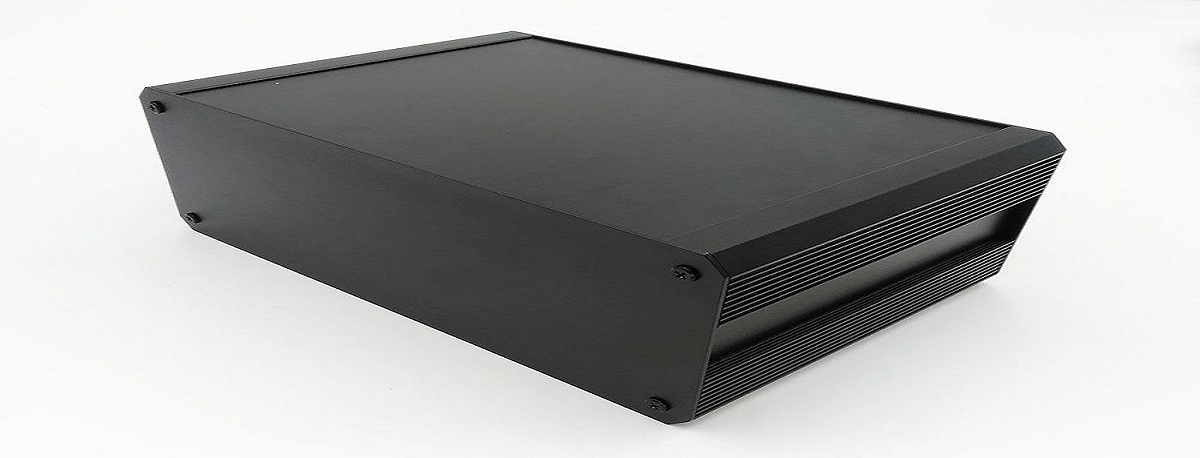RS PRO Black Extruded Aluminium Heat Sink Case, IP40, Black Lid, 400 x 300 x 41mm