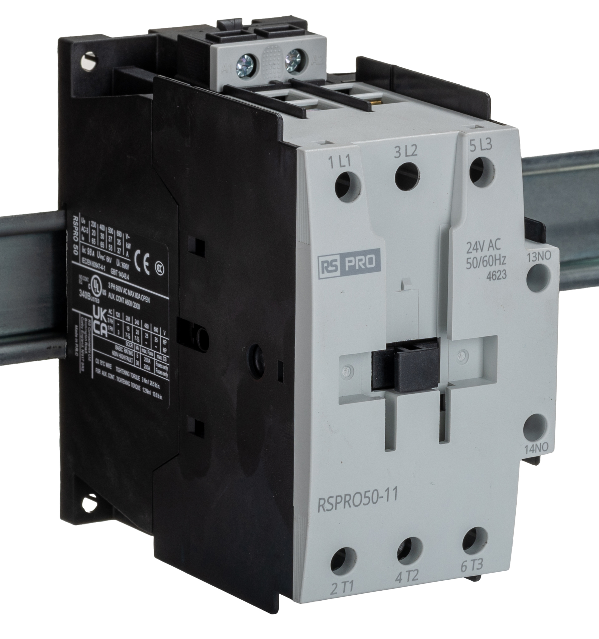 RS PRO Contactor, 24 V ac Coil, 3-Pole, 50 A, 22 kW 24 V, 1 NO/1 NC, 690V