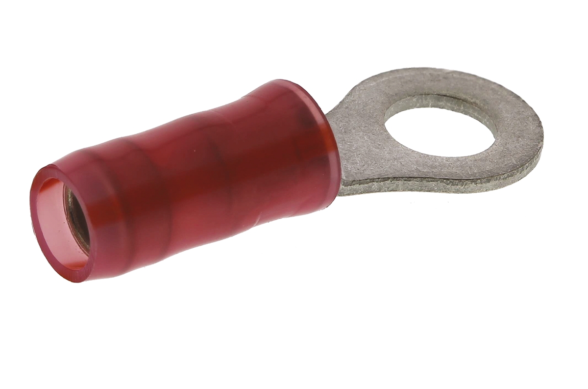 TE Connectivity, PIDG Insulated Ring Terminal, M4 Stud Size, 0.26mm² to 1.65mm² Wire Size, Red