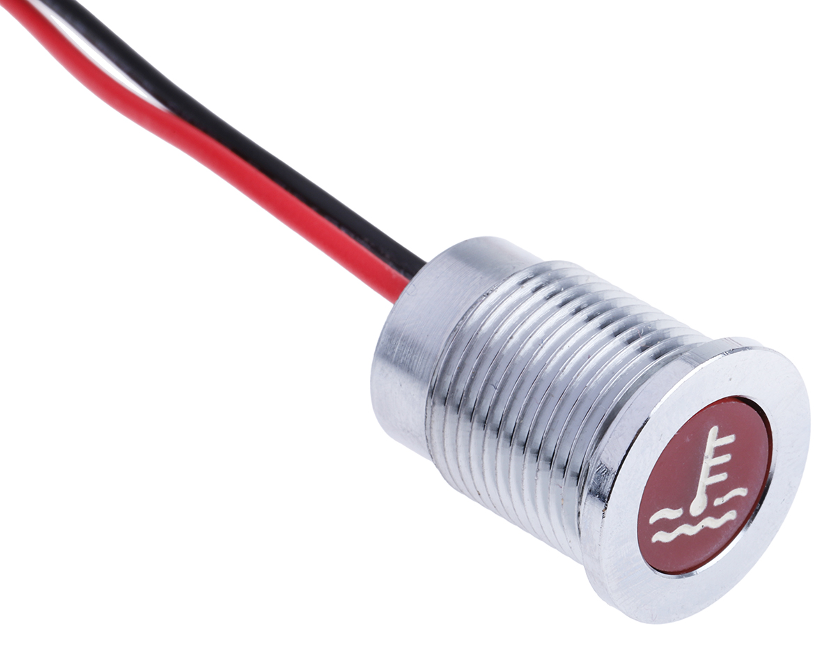 APEM Red Panel Mount Indicator, 12V dc, 14mm Mounting Hole Size, Lead Wires Termination, IP67