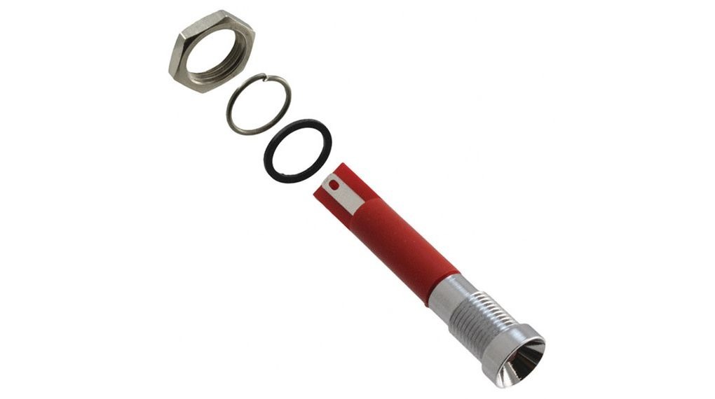 APEM Q8 Series Red Panel Mount Indicator, 24V dc, 8mm Mounting Hole Size, Faston, Solder Lug Termination, IP67