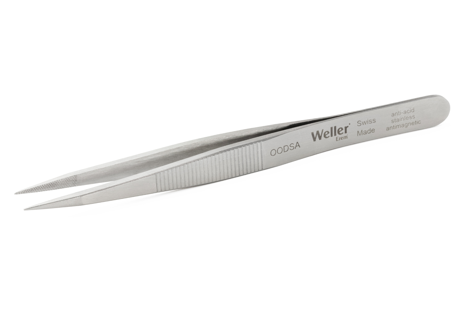 Weller Erem 120 mm, Stainless Steel, Pointed; Inside Serrated, Tweezers