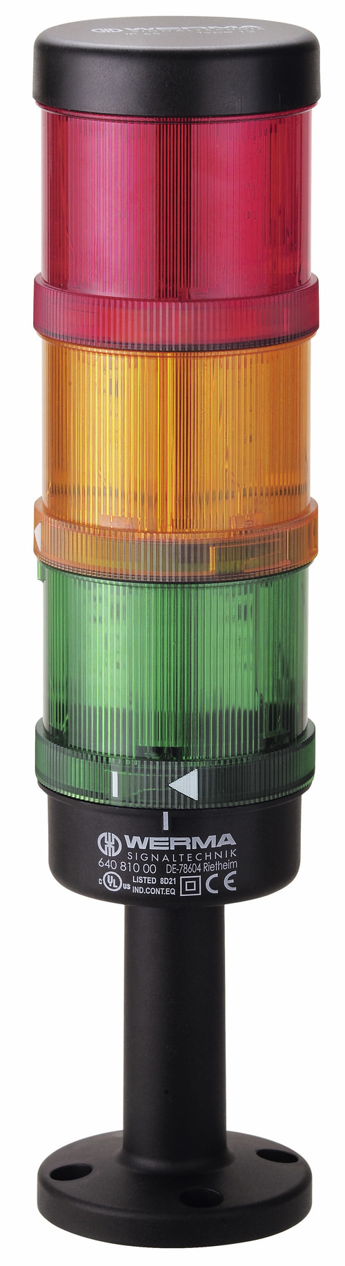Werma KombiSIGN 71 Series Red/Green/Yellow Signal Tower, 3 Lights, 24 V, Tube-mounted