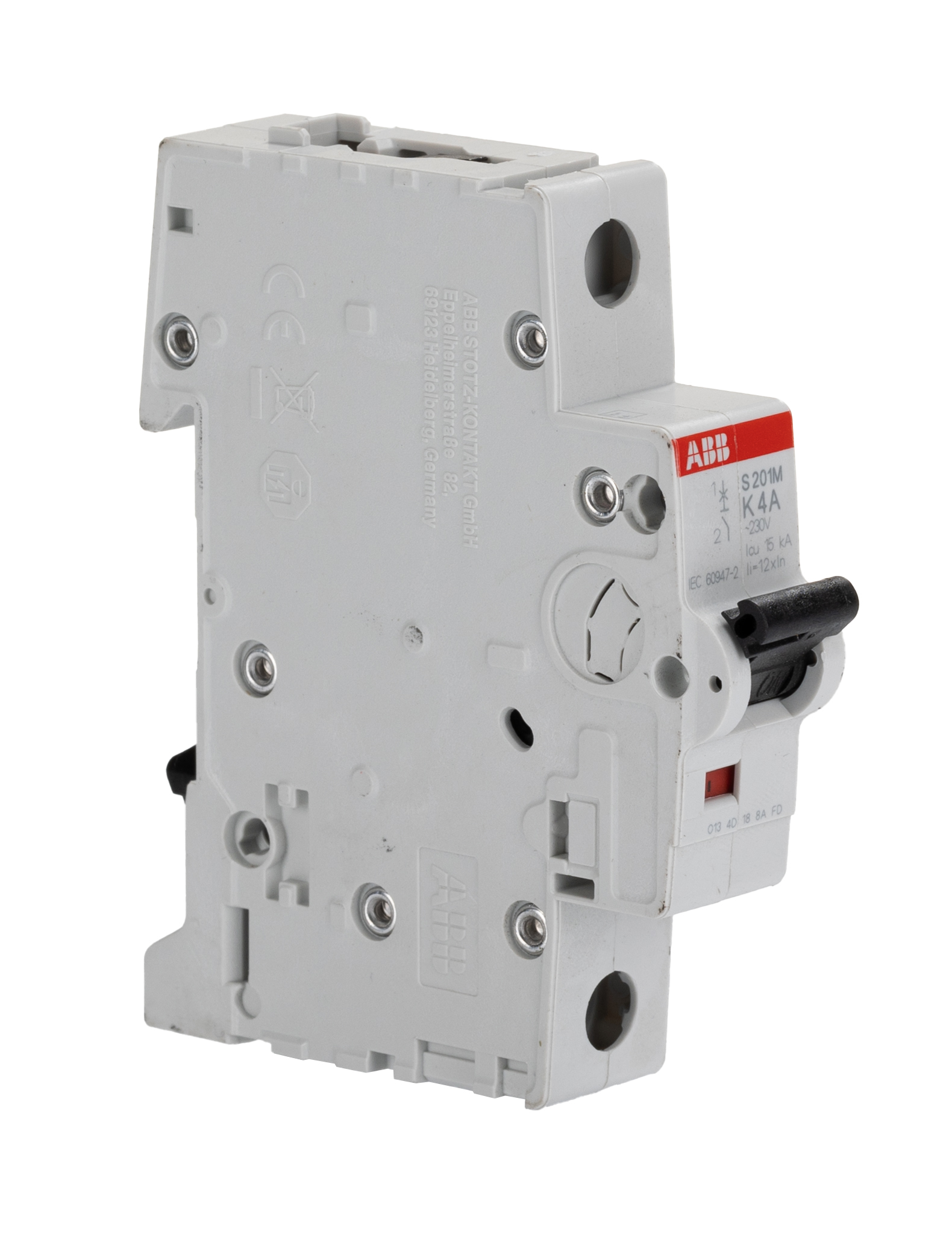 ABB System Pro M Compact S200M MCB, 1P, 4A Curve K, 253V AC, 72V DC, 25 kA Breaking Capacity