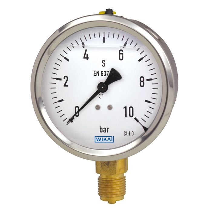WIKA NPT 1/4 Analogue Pressure Gauge 100bar Bottom Entry 63mm Outside Diameter