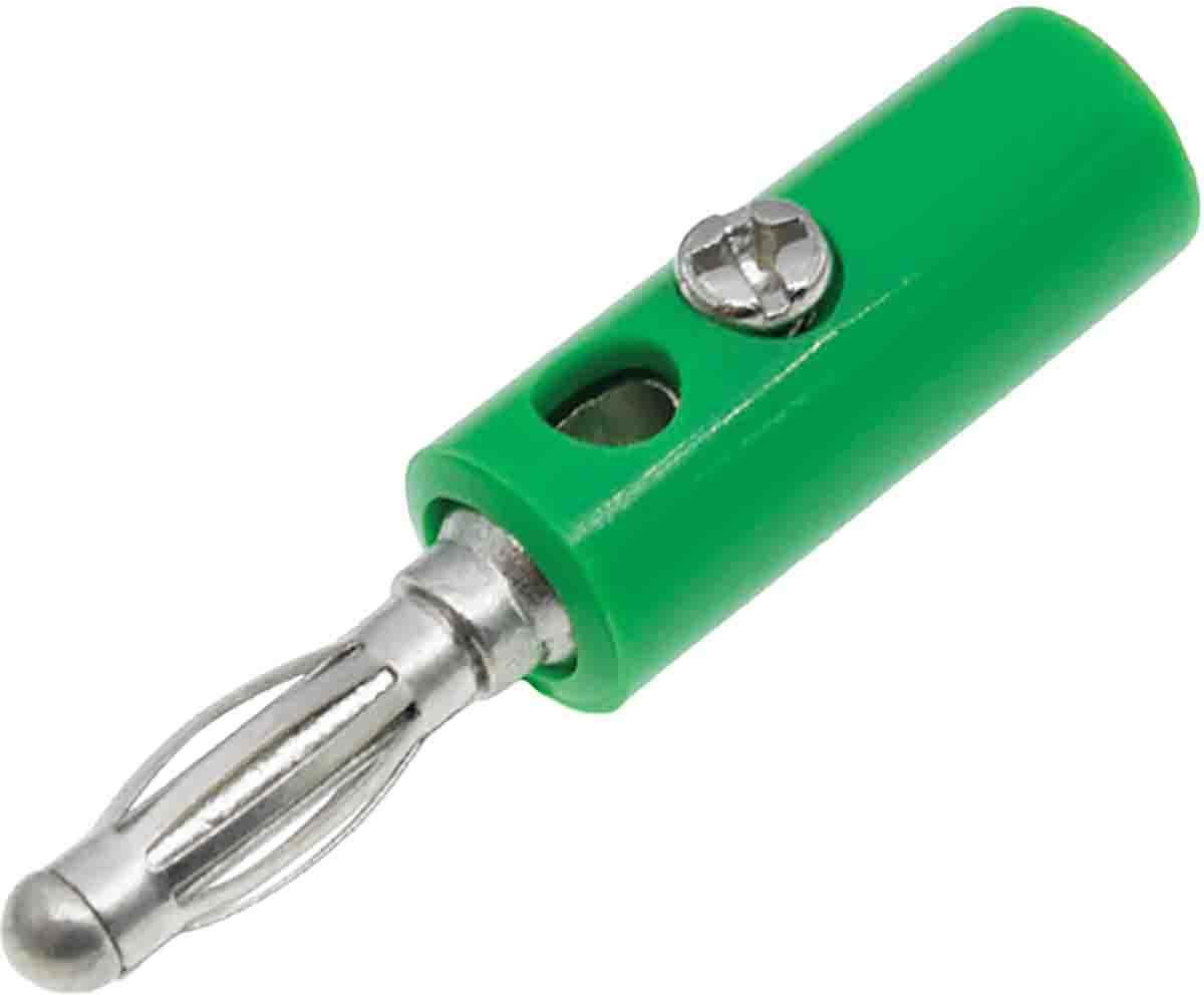 RS PRO Green Male Banana Plug, 4 mm Connector, 32A, 30V, Nickel Plating