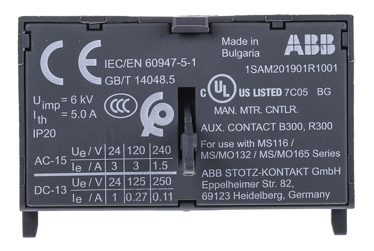 ABB Auxiliary Contact, 2 Contact, 1NC + 1NO, Front Mount HK1