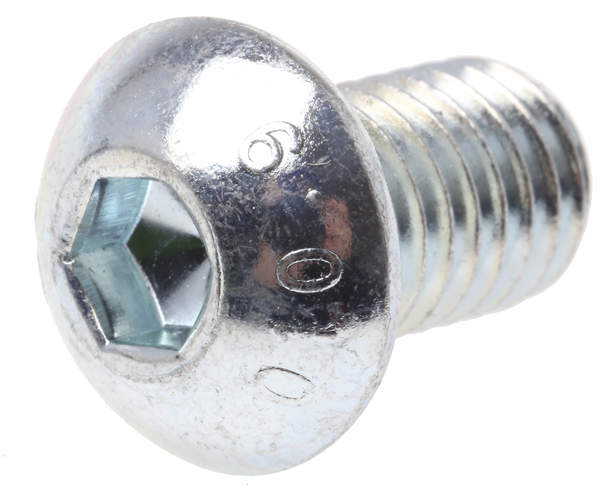 RS PRO Bright Zinc Plated Steel Hex Socket Button Screw, ISO 7380, M10 x 16mm