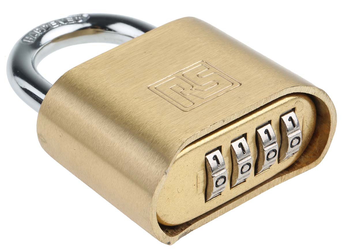 RS PRO Combination Brass Combination Padlock, 7mm Shackle, 53mm Body