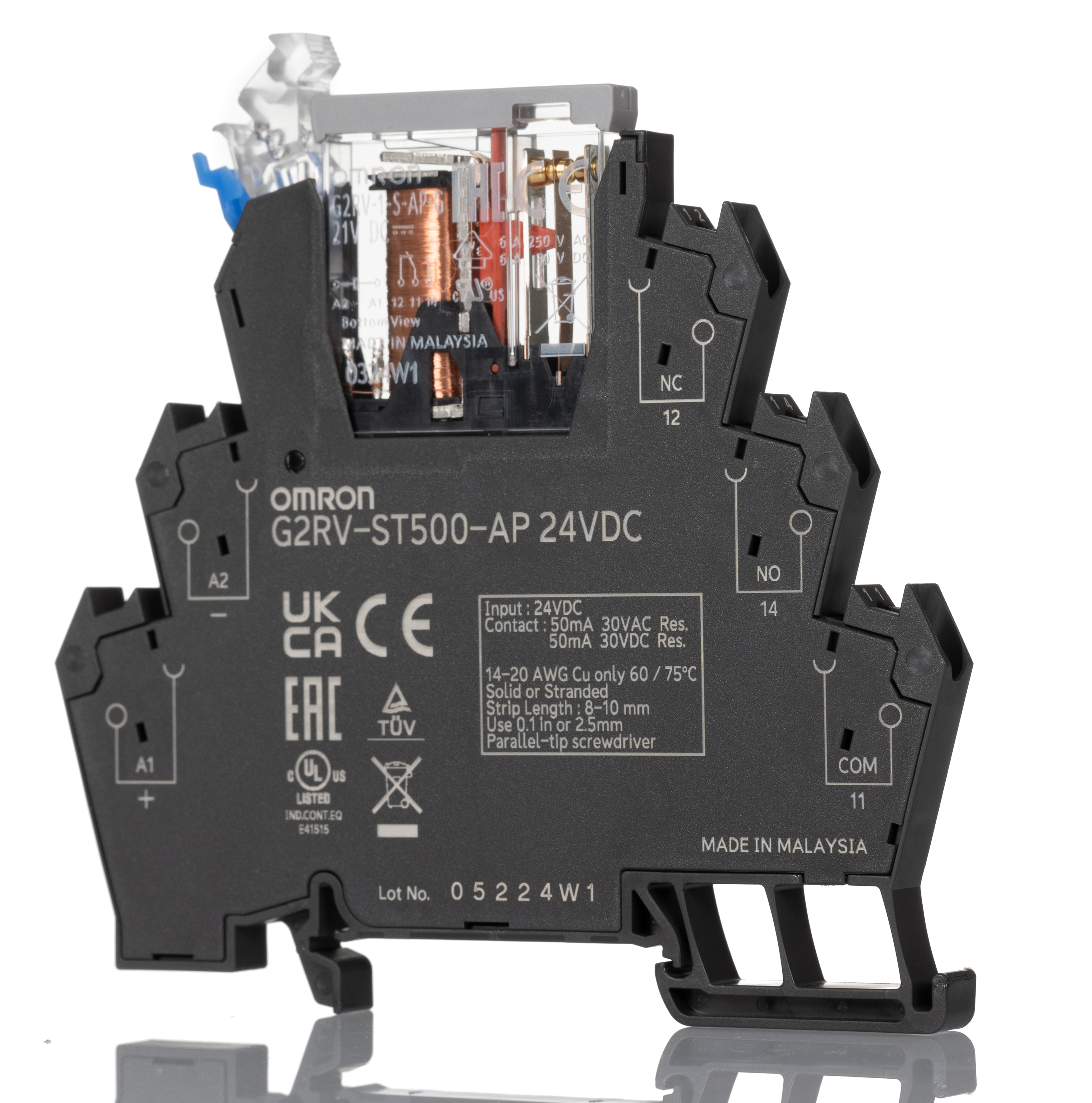 Omron G2RV-ST Series Electromechanical Interface Relay, DIN Rail Mount, 24V dc Coil, SPDT, 1-Pole, 50mA Load