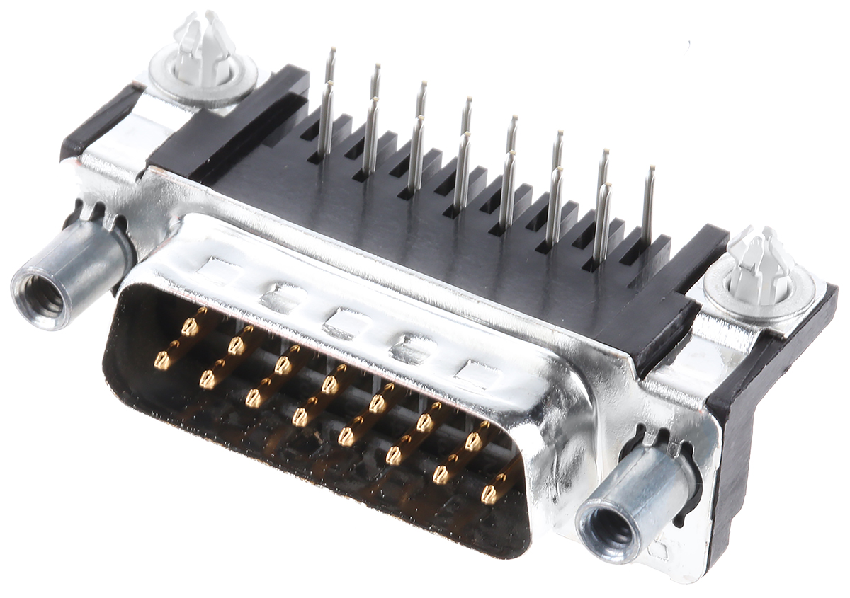 TE Connectivity Amplimite HD-20 15 Way Right Angle Through Hole D-sub Connector Plug, 2.74mm Pitch, with 4-40 UNC