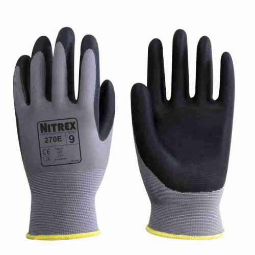 Unigloves 270E Black, Grey Polyester Work Gloves, Size 10, Nitrile Coating