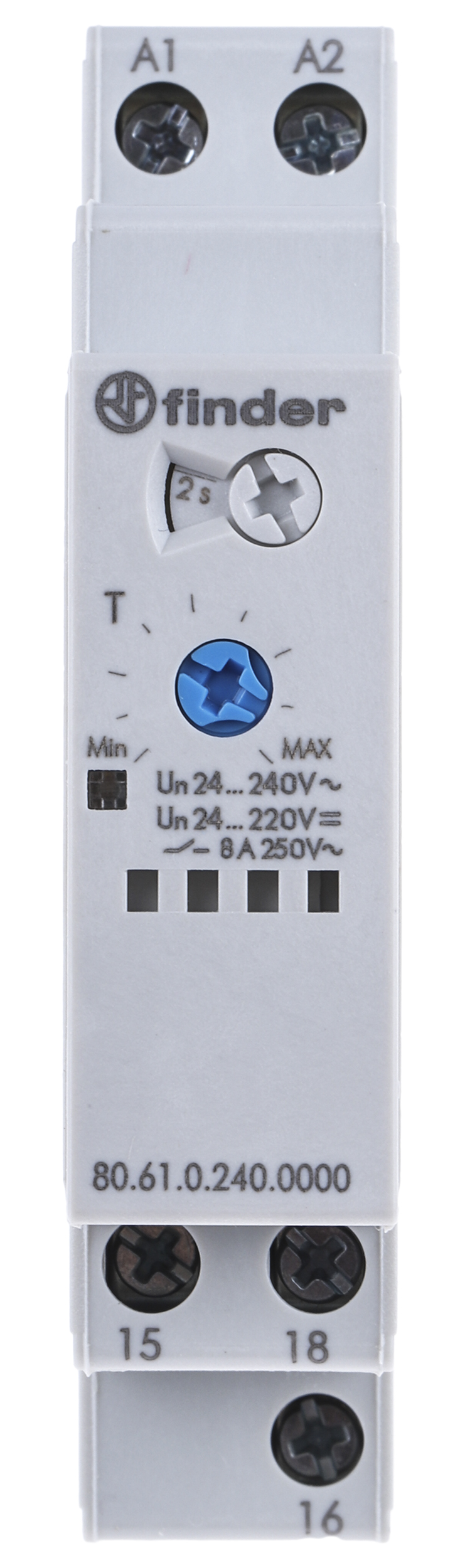 Finder 80 Series Series DIN Rail Mount Timer Relay, 24 → 240V ac/dc, 1-Contact, 0.05 → 180s, 1-Function,