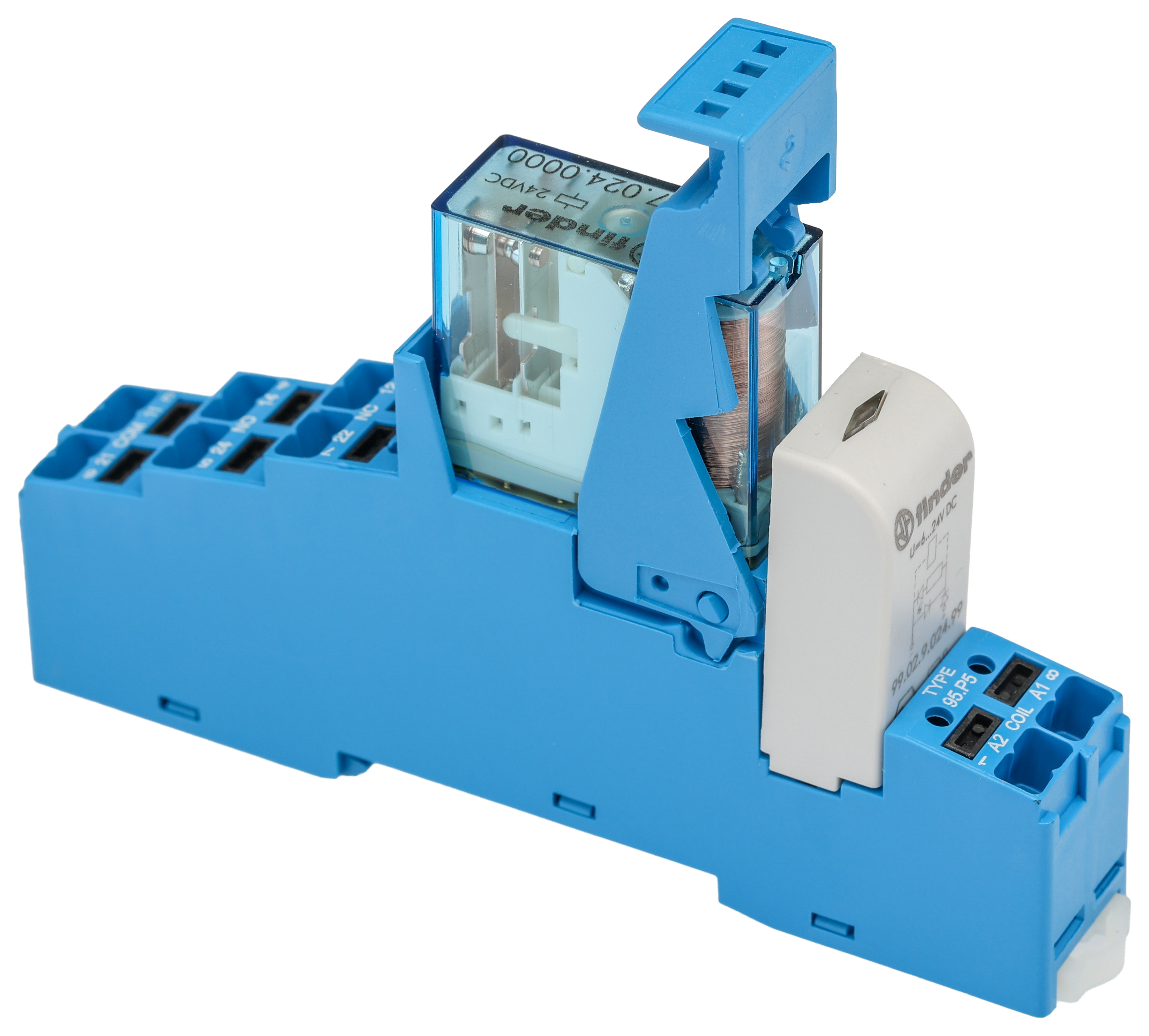 Finder 48 Series Interface Relay, DIN Rail Mount, 24V dc Coil, DPDT-2C/0, 2-Pole, 10A Load