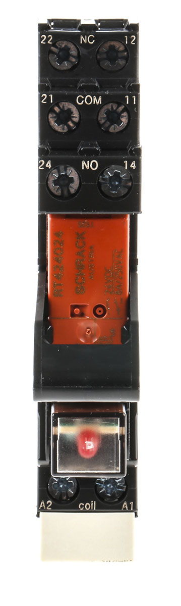 TE Connectivity RT Series Interface Relay, DIN Rail Mount, 24V dc Coil, DPDT, 2-Pole