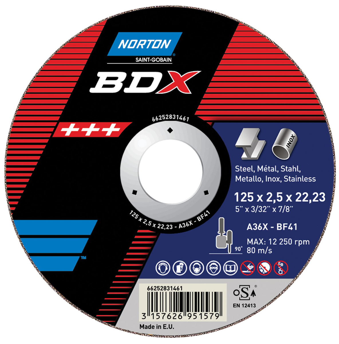 Norton Cutting Disc Aluminium Oxide Cutting Disc, 180mm x 2.5mm Thick, P24 Grit, 5 in pack