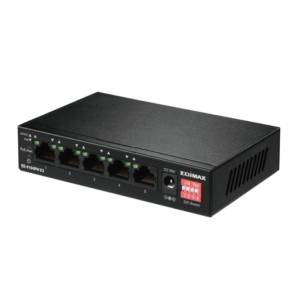 Edimax ES-5104PH V2, Unmanaged 5 Port Ethernet Switch With PoE