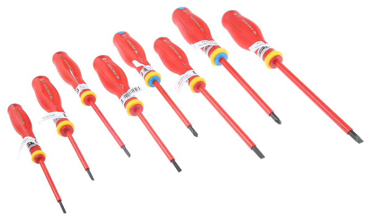 Facom Pozidriv; Slotted Insulated Screwdriver Set, 8-Piece