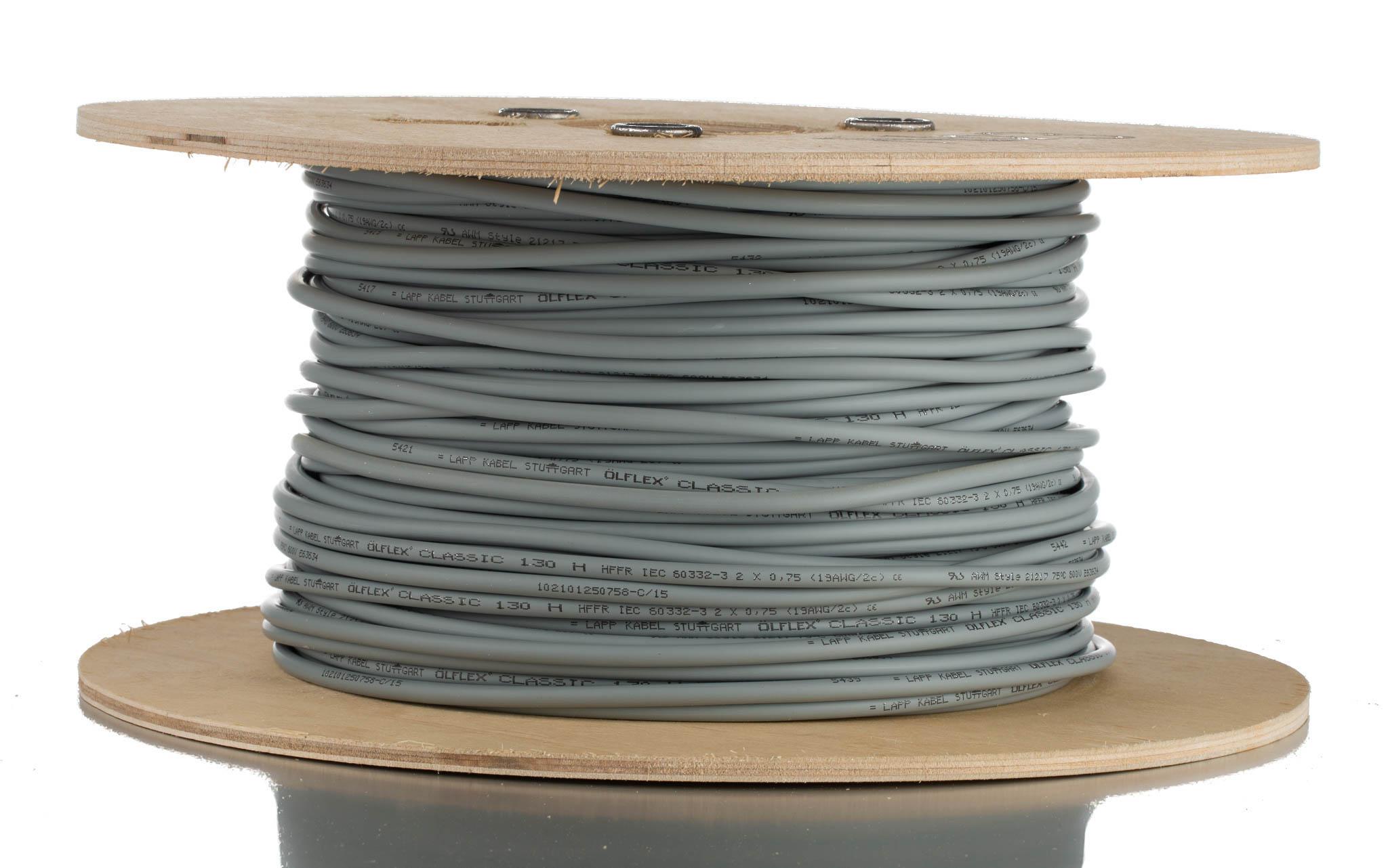 Lapp ÖLFLEX CLASSIC 130 Control Cable, 2 Cores, 0.75 mm² CSA 18 AWG, Unscreened, 100 m, Grey Low Smoke Zero Halogen
