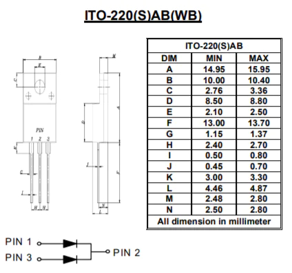 DiodesZetex 120 V Rectifier & Schottky Diode Schottky 3-Pin TO-220ABFP