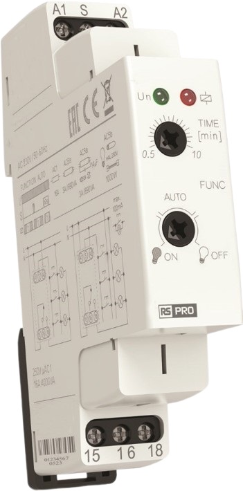 RS PRO DIN Rail Mount Timer Relay, 230V ac, 1-Contact, 0.5 → 10min, 3-Function, CO