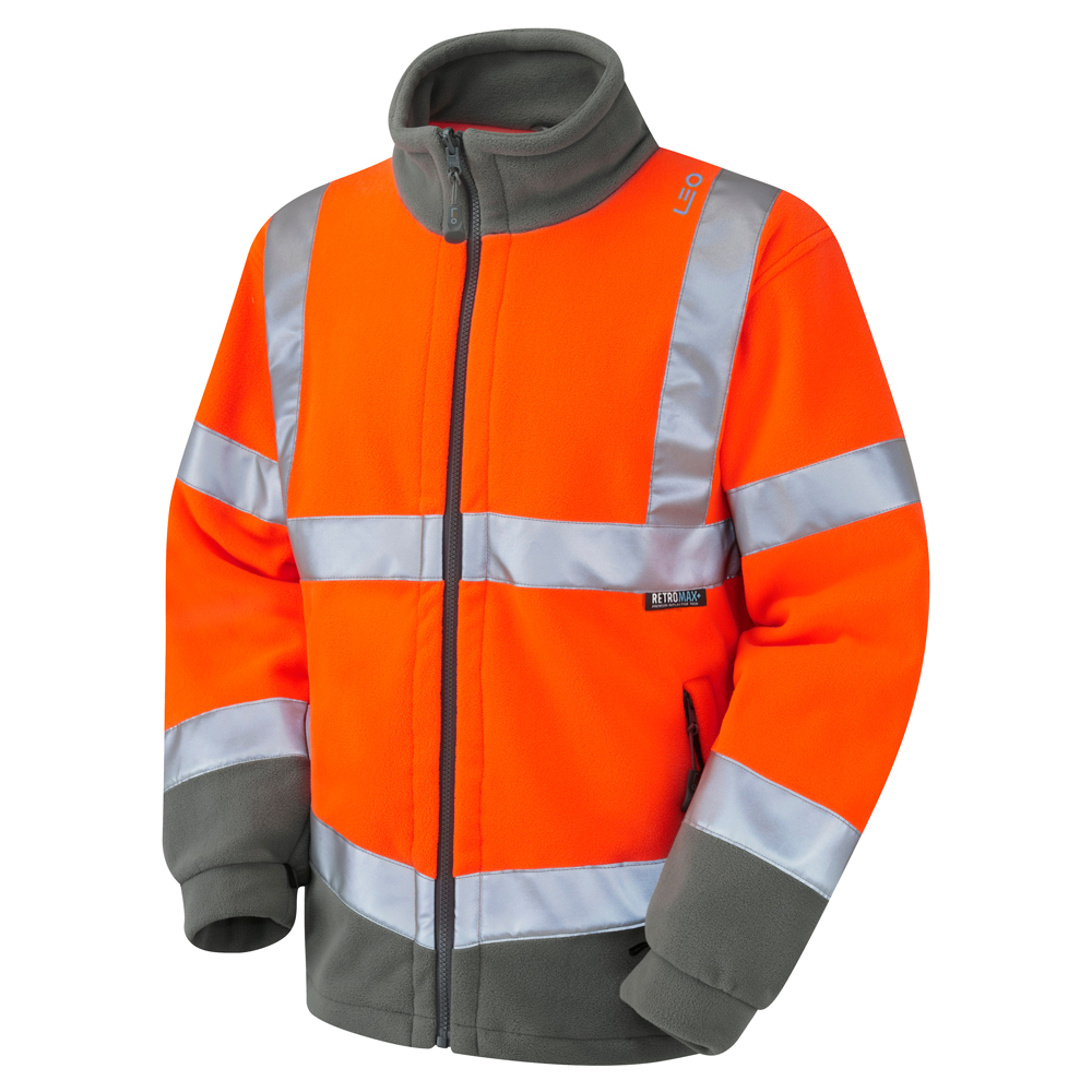 Leo Workwear Orange Unisex Hi Vis Fleece, L