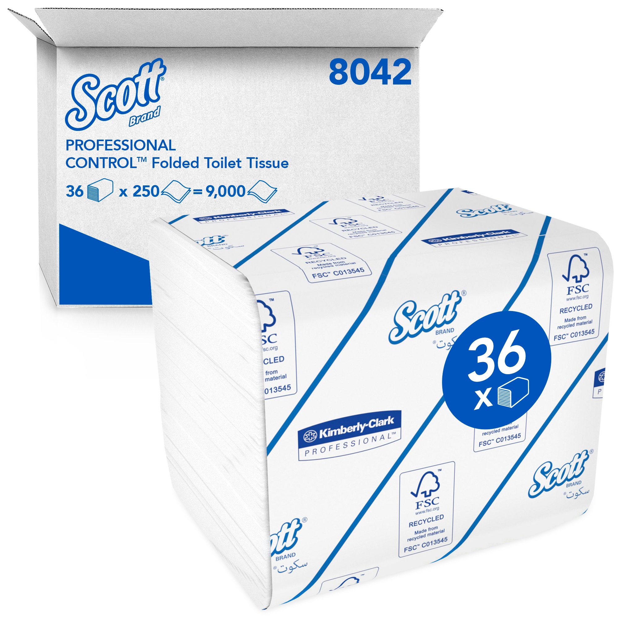 SCOTT 36 Packs of rolls of 9000 Sheets Toilet Roll, 2 ply