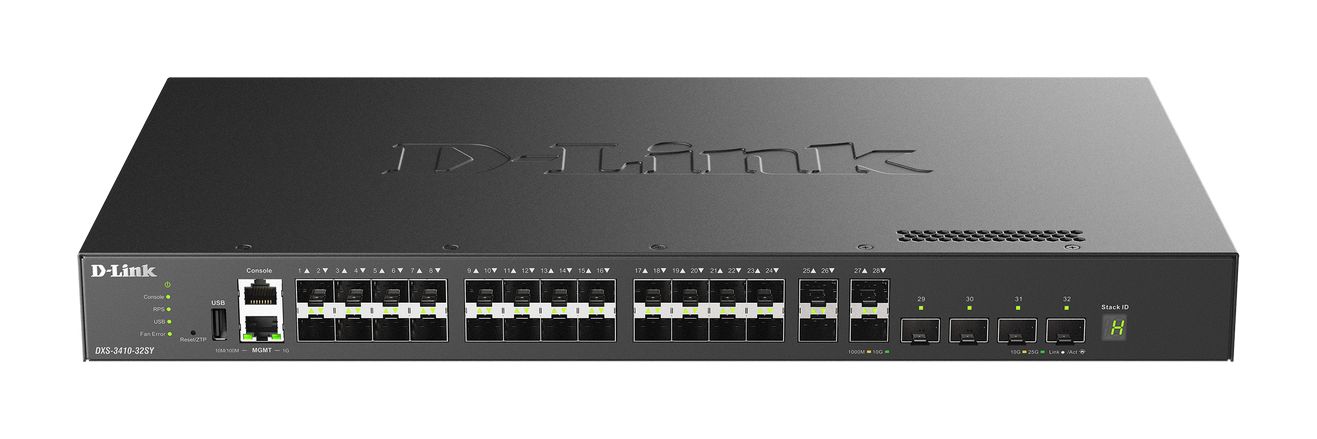 D-Link 10G Layer 3 Stackable Managed SFP+ Switch with 4 x 10/25G SFP28 ports, Managed 32 Port Network Switch, EU