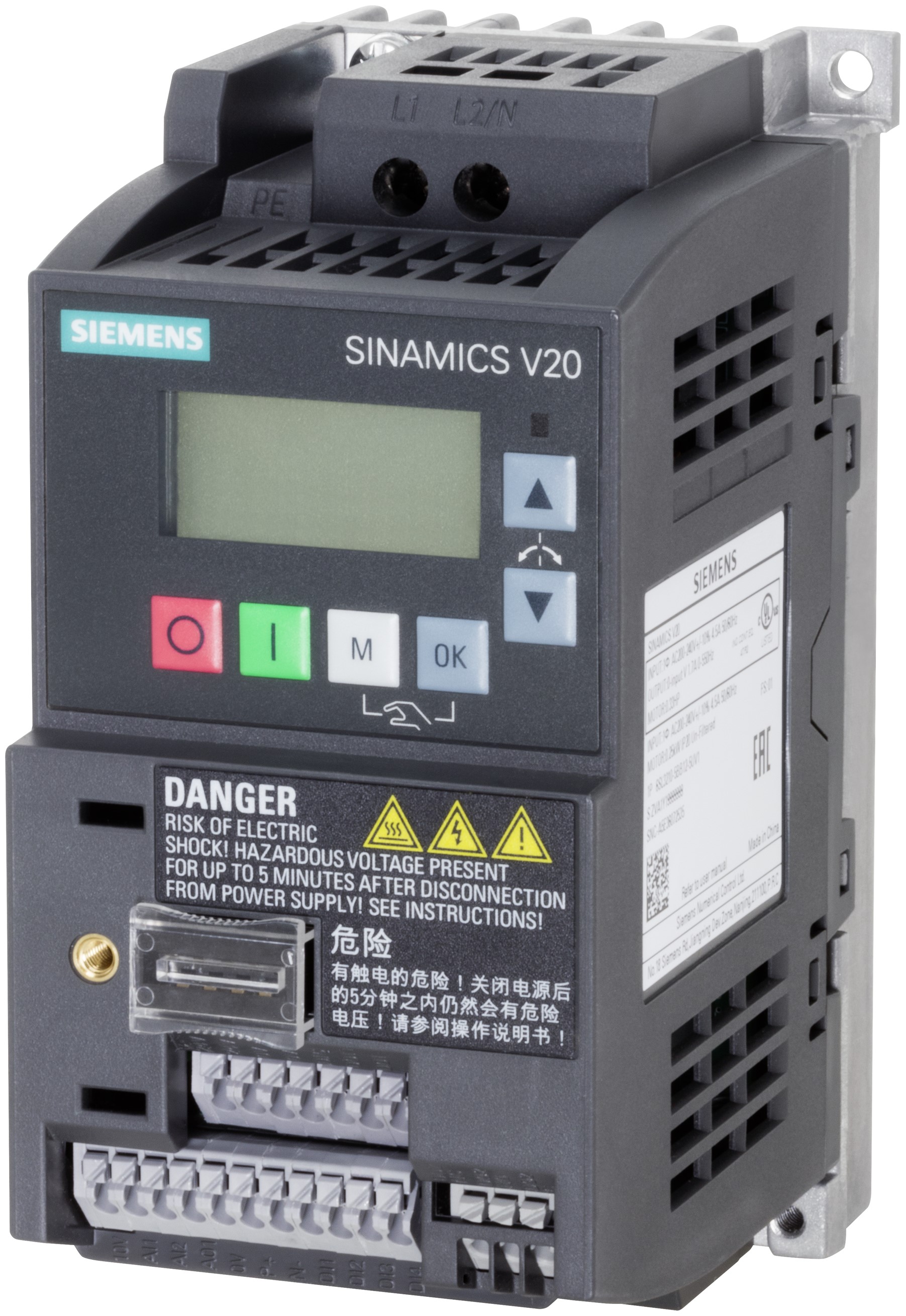 Siemens Inverter Drive, 0.12 kW, 1 Phase, 230 V ac, 900 mA, SINAMICS V20 Series