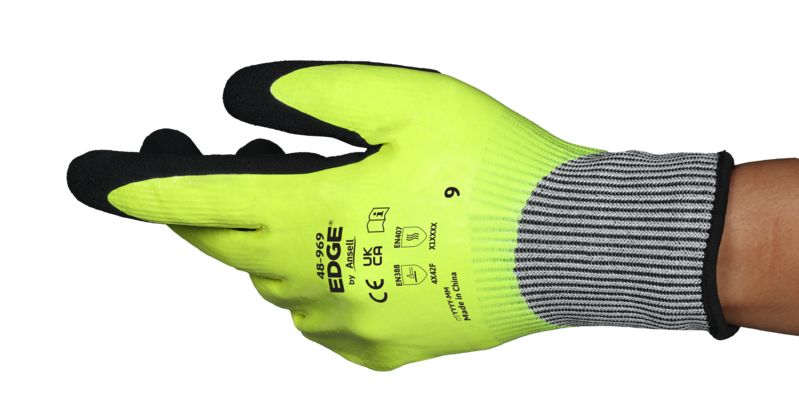 Ansell EDGE 48969 Black, Yellow HPPE, Nylon, Spandex, Steel Fibre Nitrile Puncture & Tear Resistant Gloves, Size 9