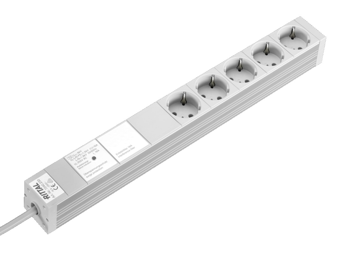 Rittal Type F - German Schuko Power Distribution Unit, 2m Cable, Filtered, 16A, 250 V, No