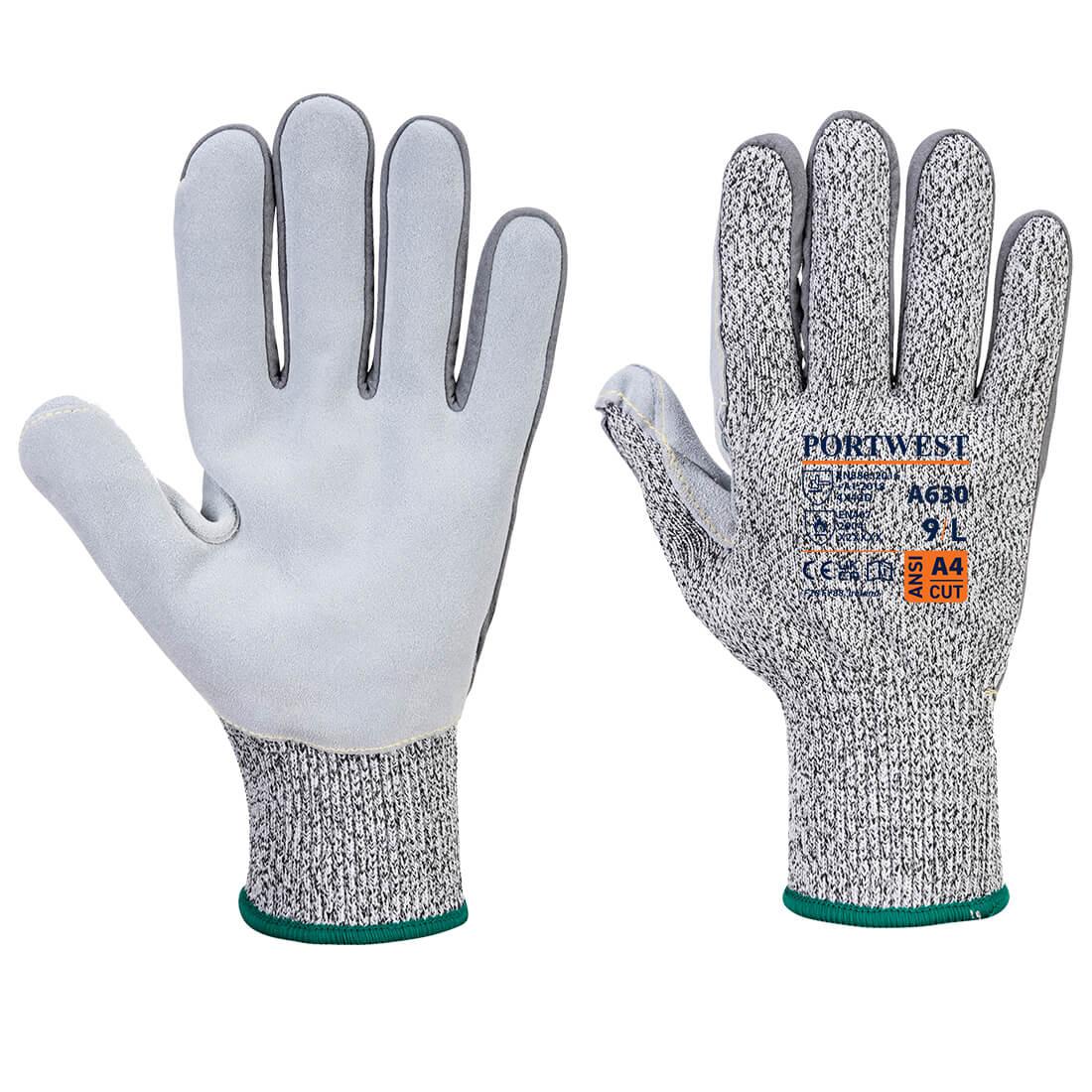 Portwest Grey Cowsplit Leather, Fibreglass, Elastane, High Performance Polyethylene Glove 45 mm