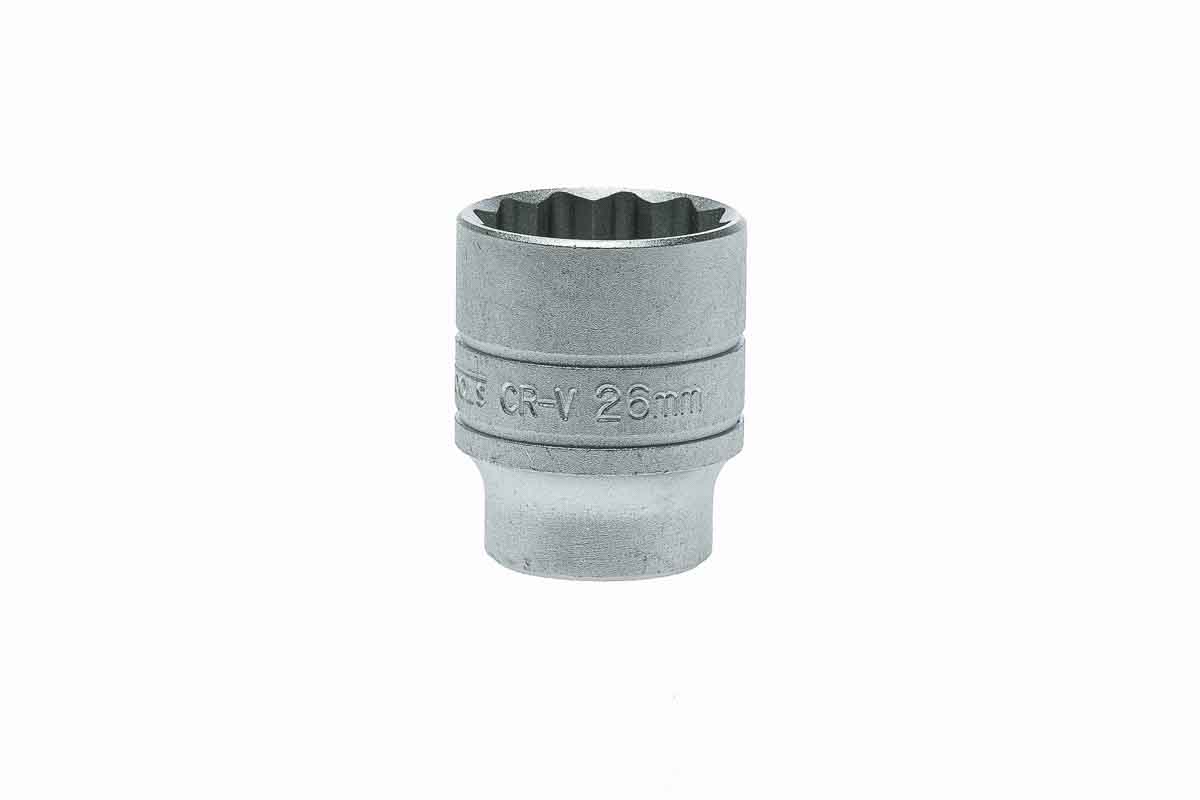 Teng Tools 1/2 in Drive 26mm Standard Socket, 12 point, 40 mm Overall Length