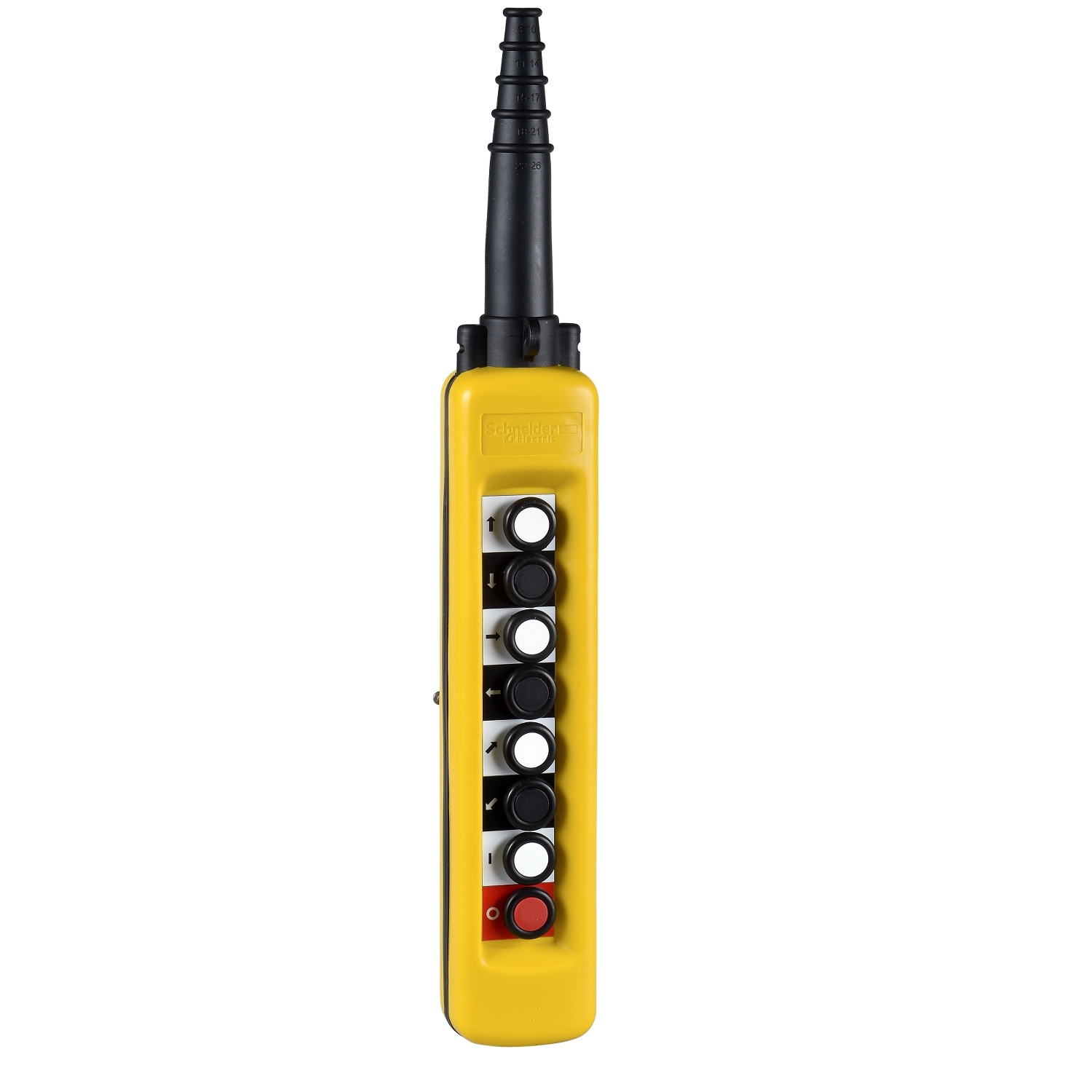 Schneider Electric Slow Break Push Button Control Station - SPDT, Polypropylene, 8 Cutouts, Yellow, Forward Arrow, Left