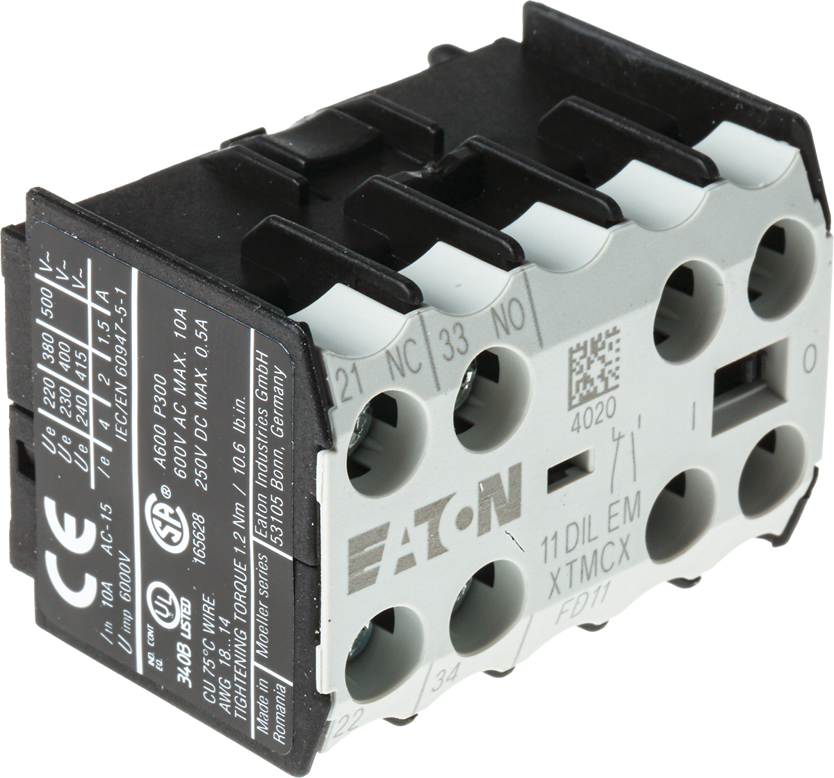 Eaton Auxiliary Contact, 2 Contact, 1NC + 1NO, Front Mount