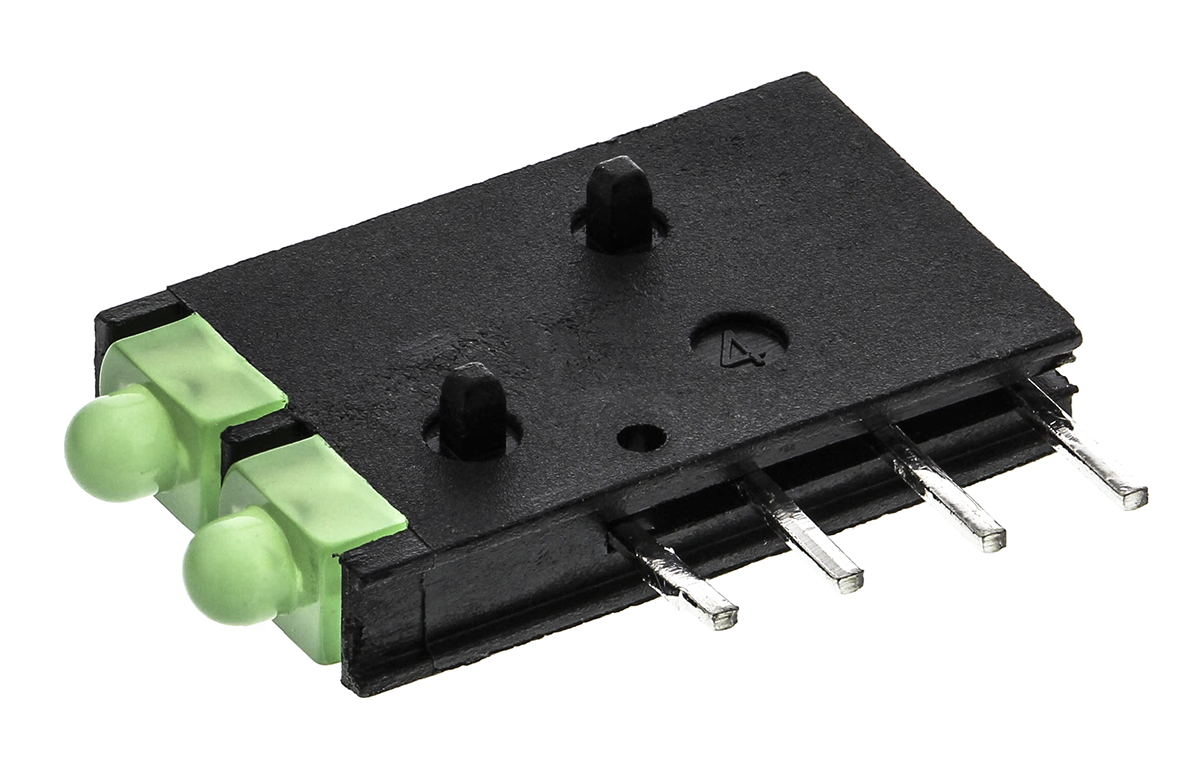 Dialight 571-0122-100F, Green Right Angle PCB LED Indicator, 2 LEDs, Through Hole 2.1 V