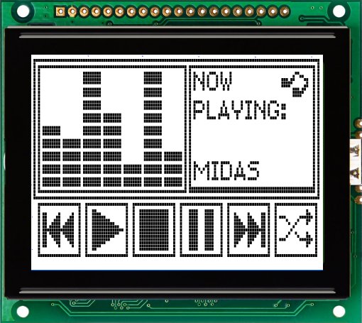 Midas MC128064D6W-FPTLW-V2 MC128064 Graphic LCD Display, Black on White, 128 by 64 Dots, Transflective