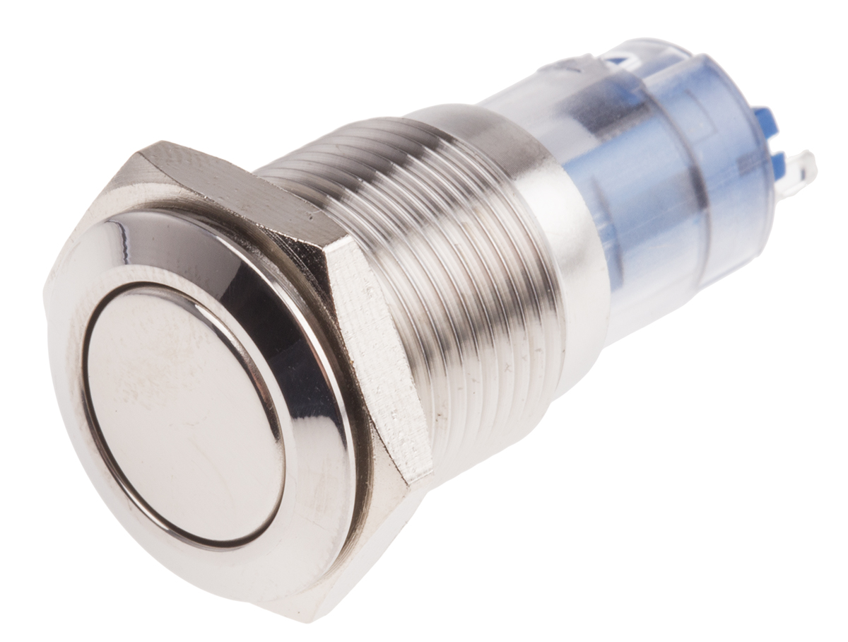 RS PRO Push Button Switch, Momentary, Panel Mount, 16mm Cutout, SPDT, 250V ac, IP65, IP67