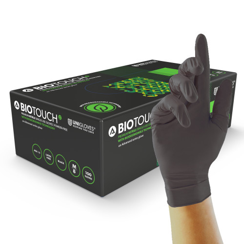 Unigloves GM009* Black Powder-Free Nitrile Disposable Gloves, 100 per Pack