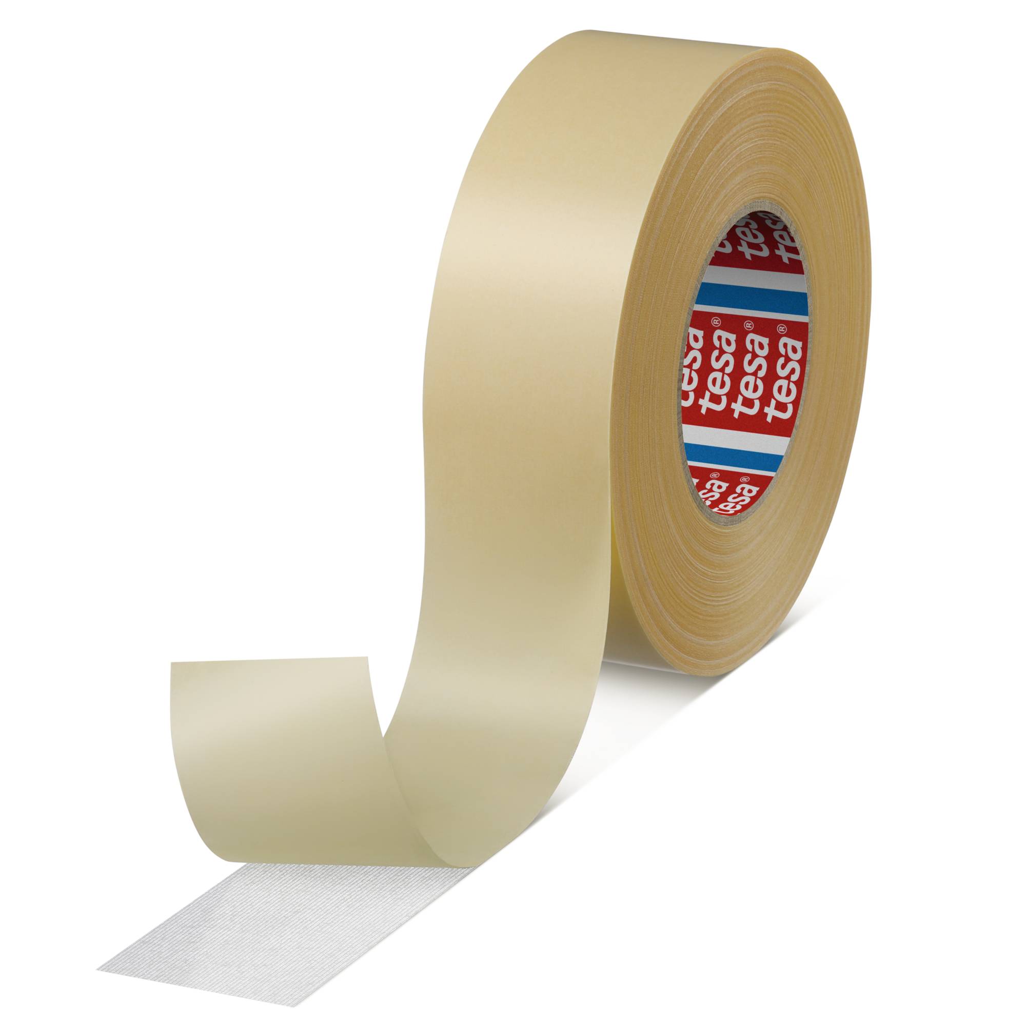 Tesa 05939-00003-00 White Double Sided Cloth Tape, 0.190mm Thick, 14 N/cm, PET Cloth Backing, 25mm x 50m