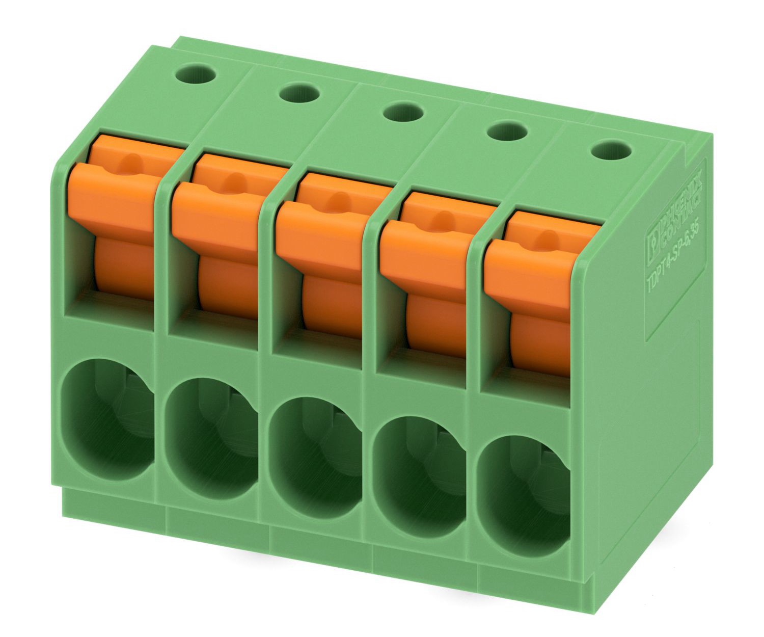 Phoenix Contact TDPT 4/ 5-SP-6.35-ZB Series PCB Terminal Block, 5-Contact, 6.35mm Pitch, Through Hole Mount, 1-Row,