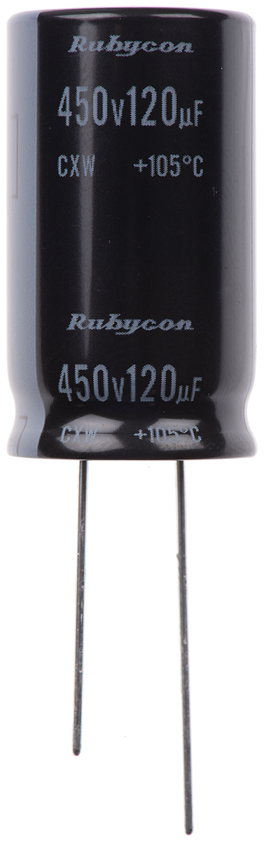 Rubycon 120μF Aluminium Electrolytic Capacitor 450V dc, Radial, Through Hole - 450CXW120MEFC18X31.5