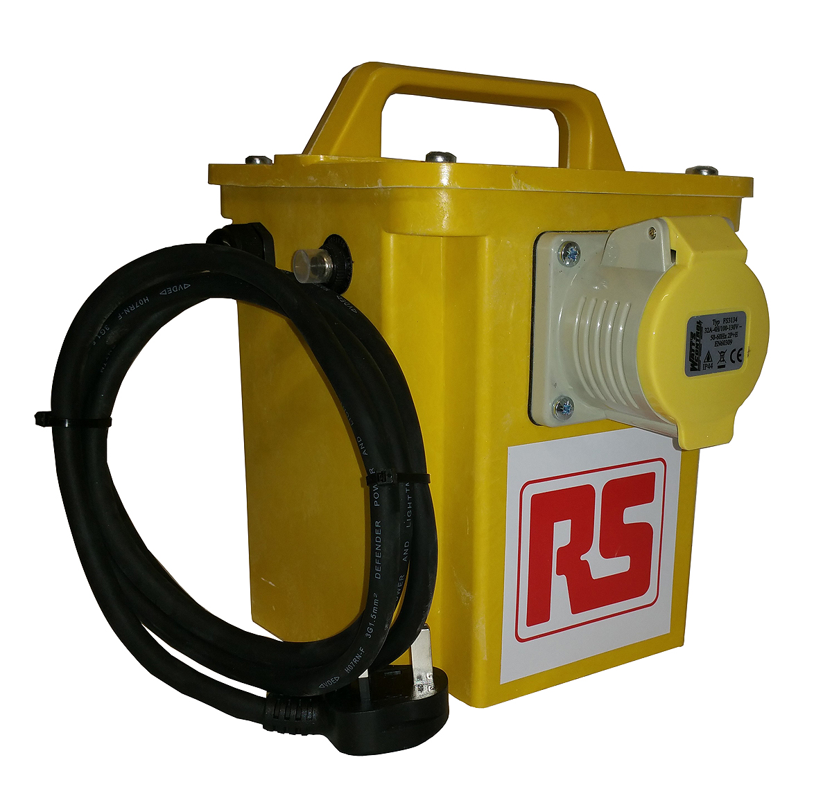 RS PRO 3.3 kVA Intermittent 5 Mins on 15 Mins off Site Transformer, 230V ac Primary, 110 (55V Secondary, 1 x 16 A, 1 x