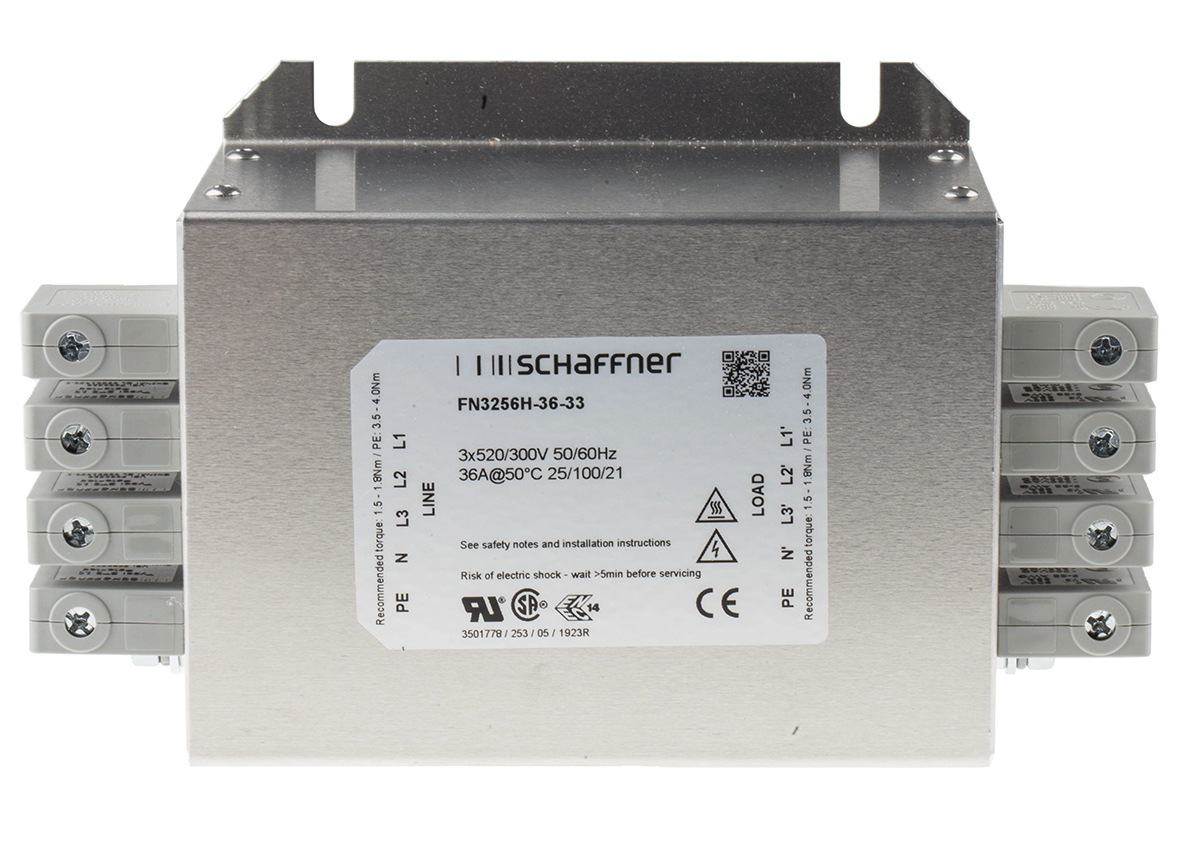 Schaffner, FN3256 36A 520/300 V ac 60Hz, Chassis Mount EMI Filter, Terminal Block 3 Phase